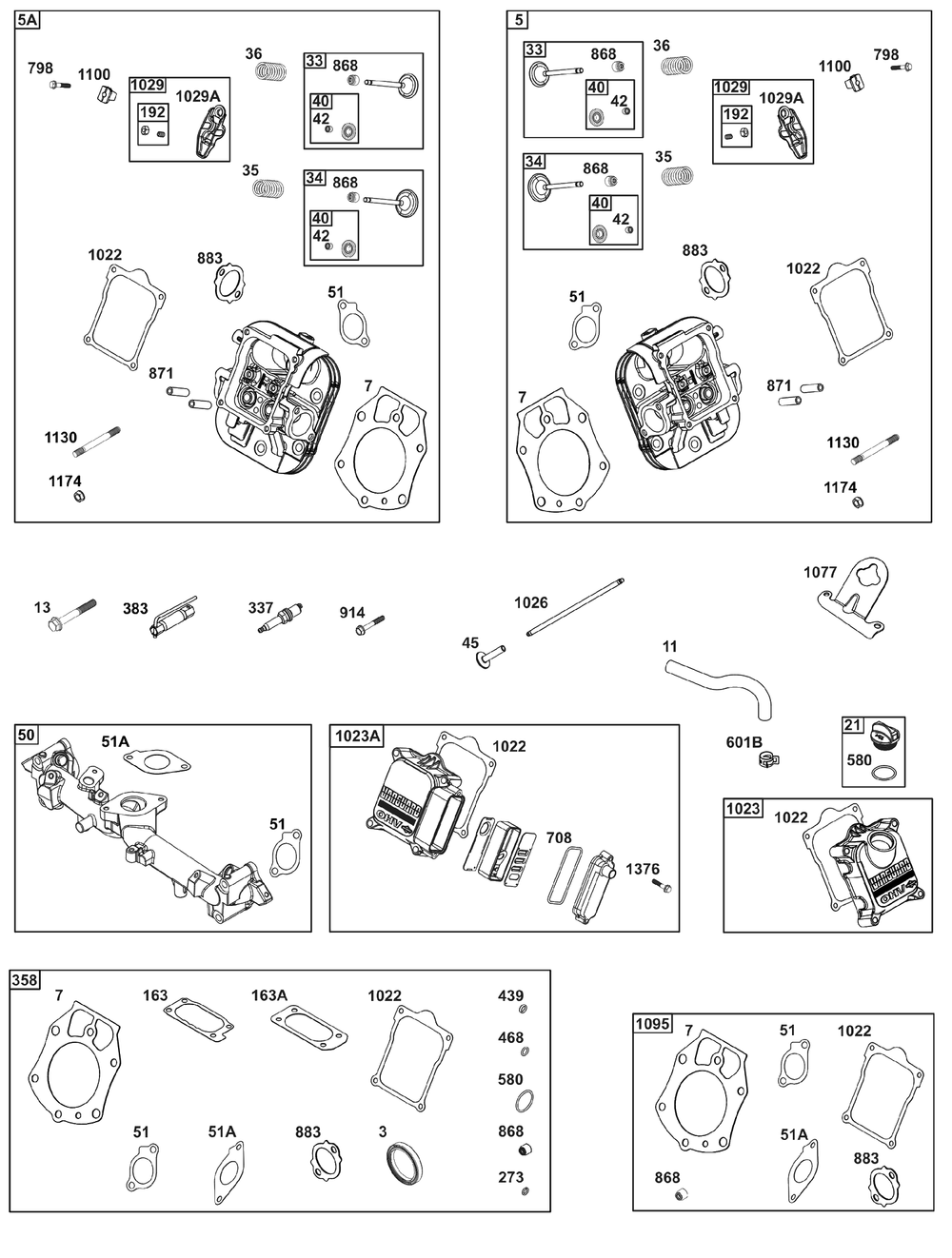 Cylinder Head Group Diagram and Parts List for 61G377-0104-J1  Briggs and Stratton Engine